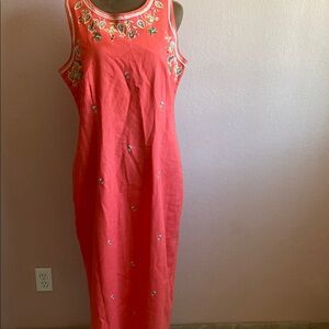 STUDIO C Embroidered Coral Sleeveless Dress